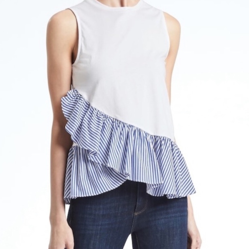 BANANA REPUBLIC White Ruffle Sleeveless Top